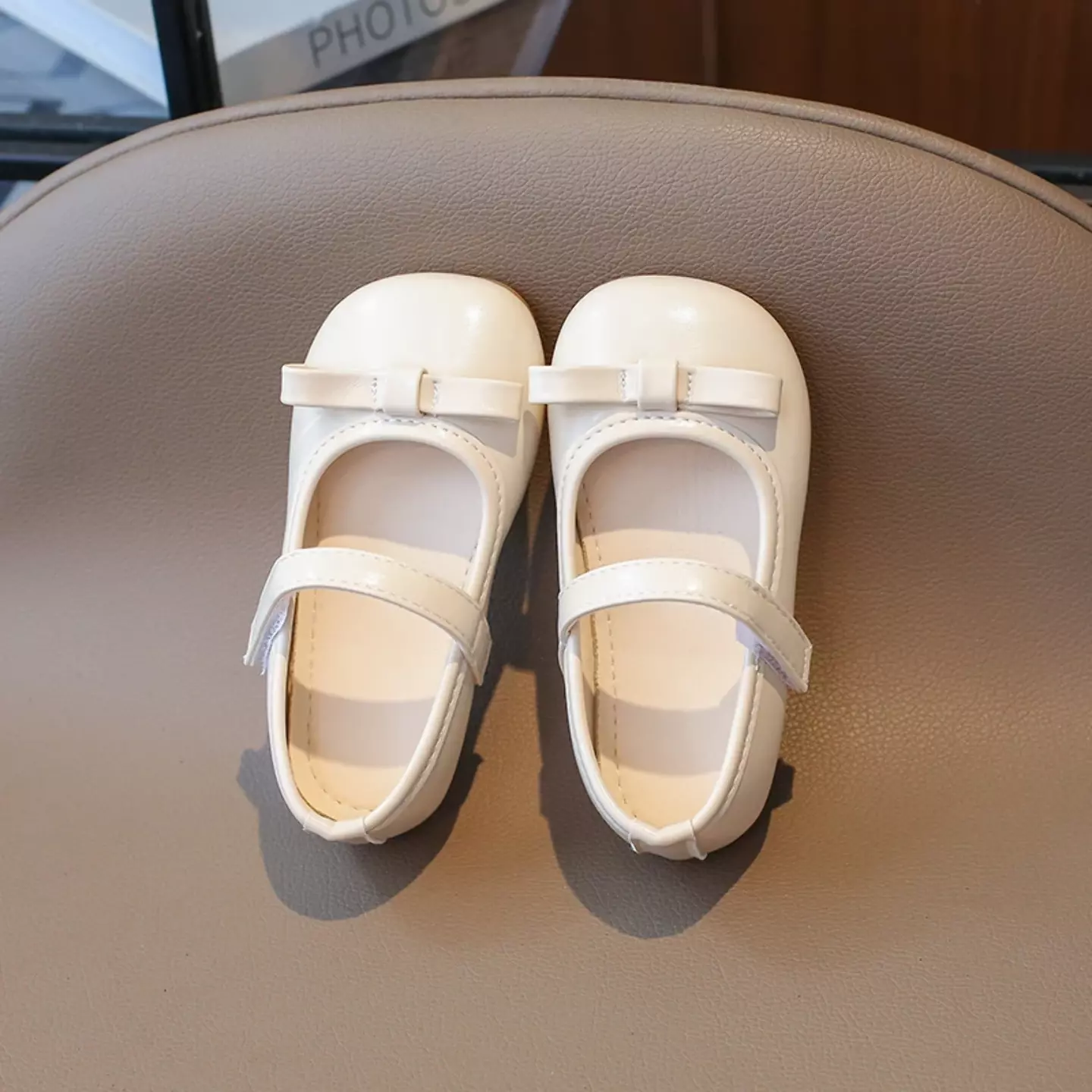 Baby, Toddler & Young Girls Beige Short Fold Bow Mary Jane Flats | Lucys 12456