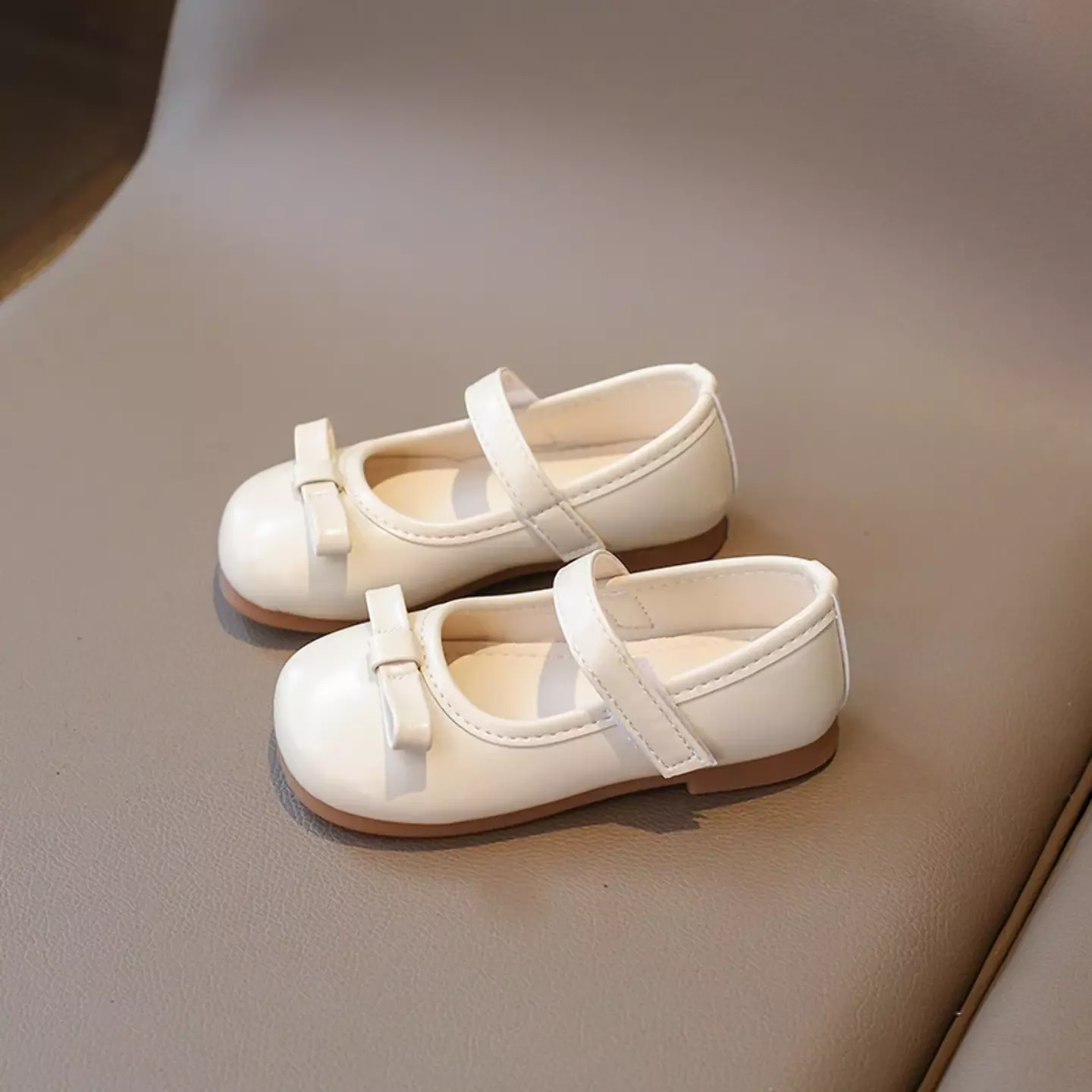 Baby, Toddler & Young Girls Beige Short Fold Bow Mary Jane Flats | Lucys 12456