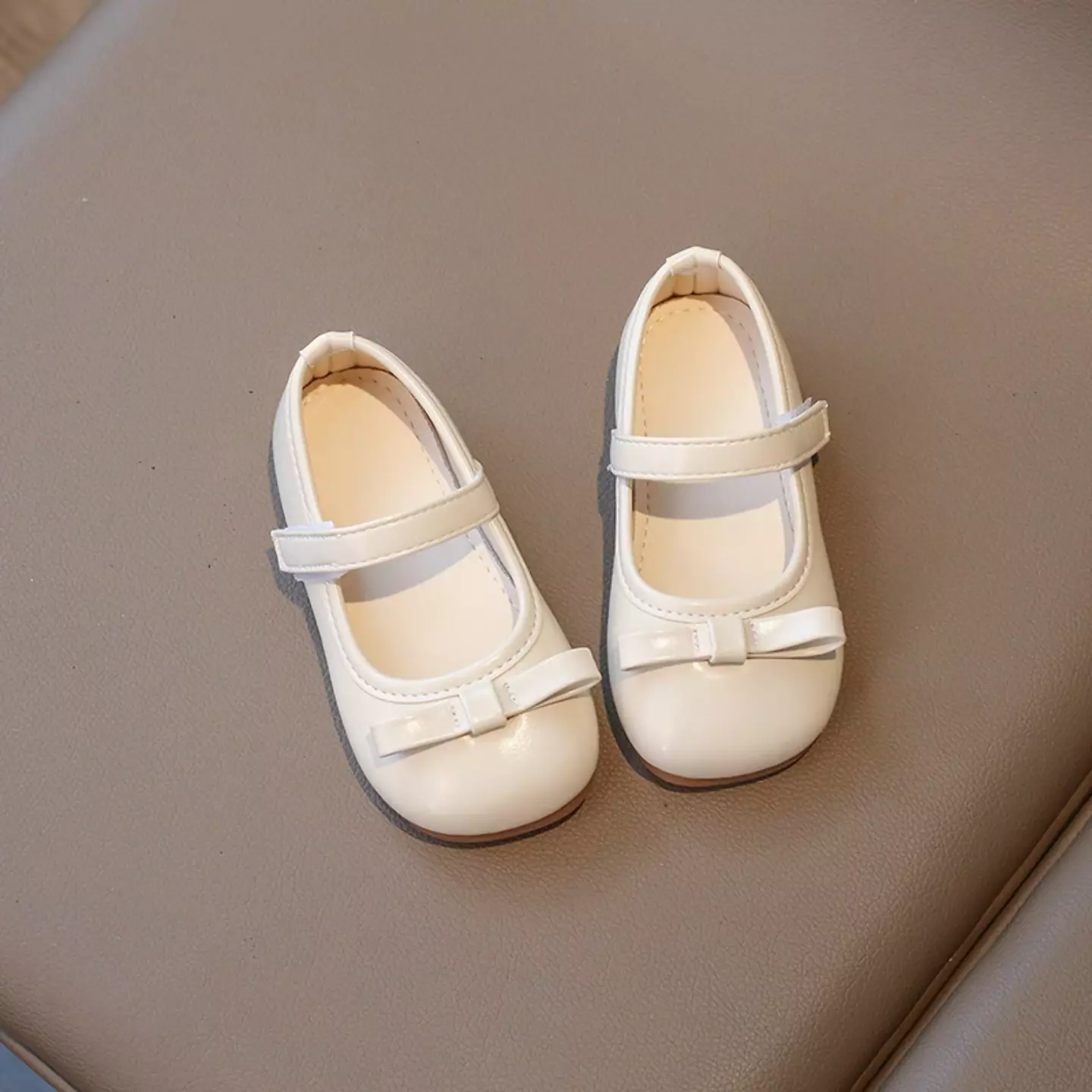 Baby, Toddler & Young Girls Beige Short Fold Bow Mary Jane Flats | Lucys 12456