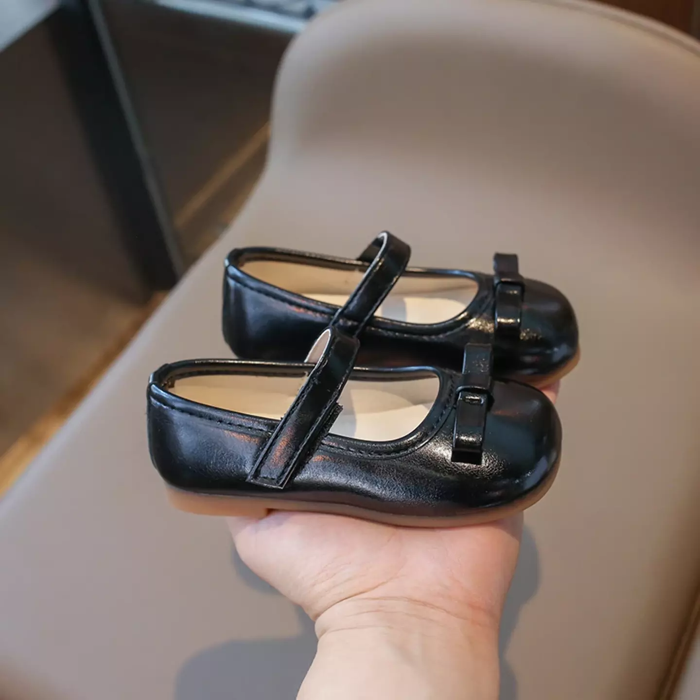 Baby, Toddler & Young Girls Black Short Fold Bow Mary Jane Flats | Lucys 12458