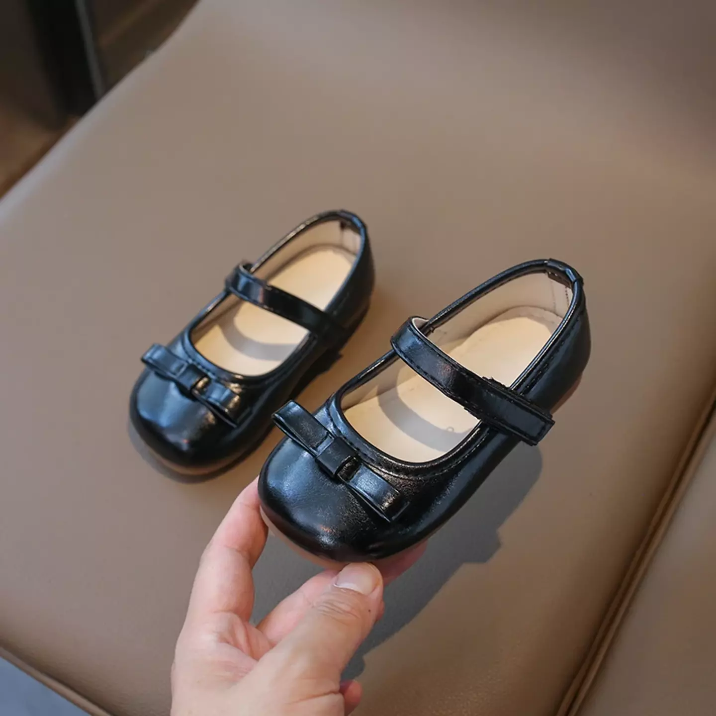 Baby, Toddler & Young Girls Black Short Fold Bow Mary Jane Flats | Lucys 12458