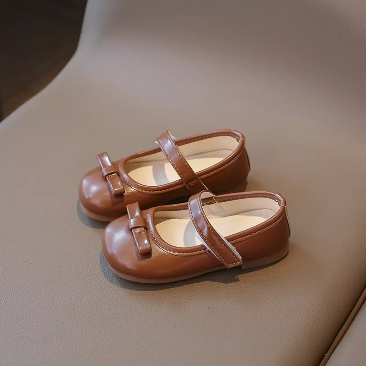 Baby, Toddler & Young Girls Brown Short Fold Bow Mary Jane Flats | Lucys 12457