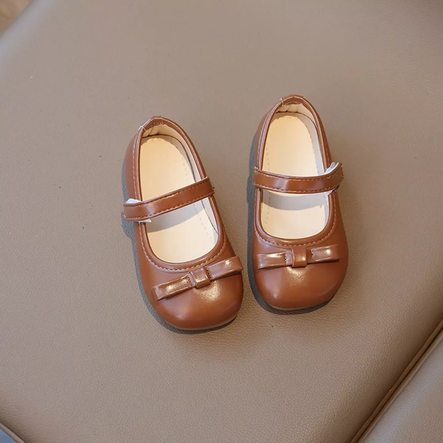 Baby, Toddler & Young Girls Brown Short Fold Bow Mary Jane Flats | Lucys 12457