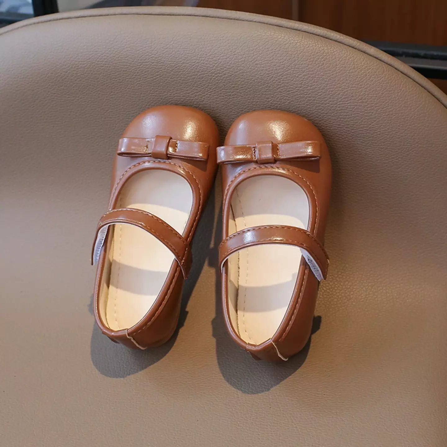 Baby, Toddler & Young Girls Brown Short Fold Bow Mary Jane Flats | Lucys 12457