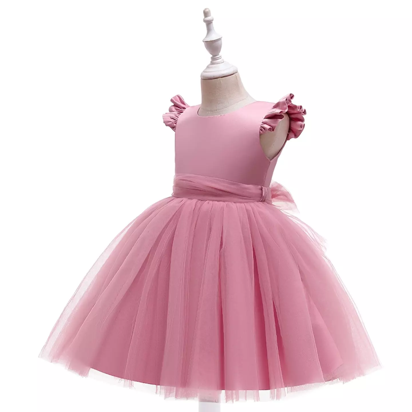 Raye Dusty Pink Flutter Sleeve Bow Back Tulle Party Dress for Girls