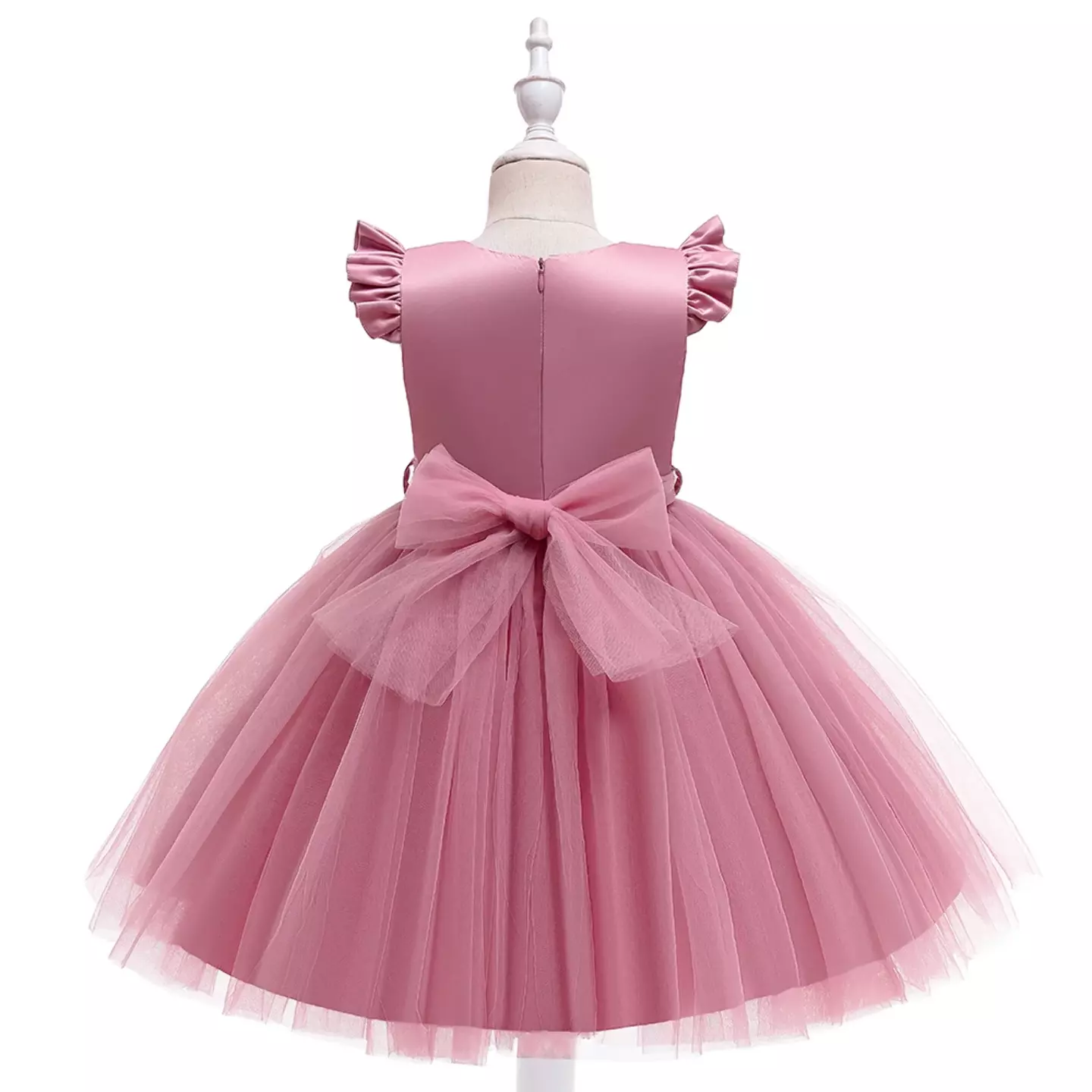 Raye Dusty Pink Flutter Sleeve Bow Back Tulle Party Dress for Girls