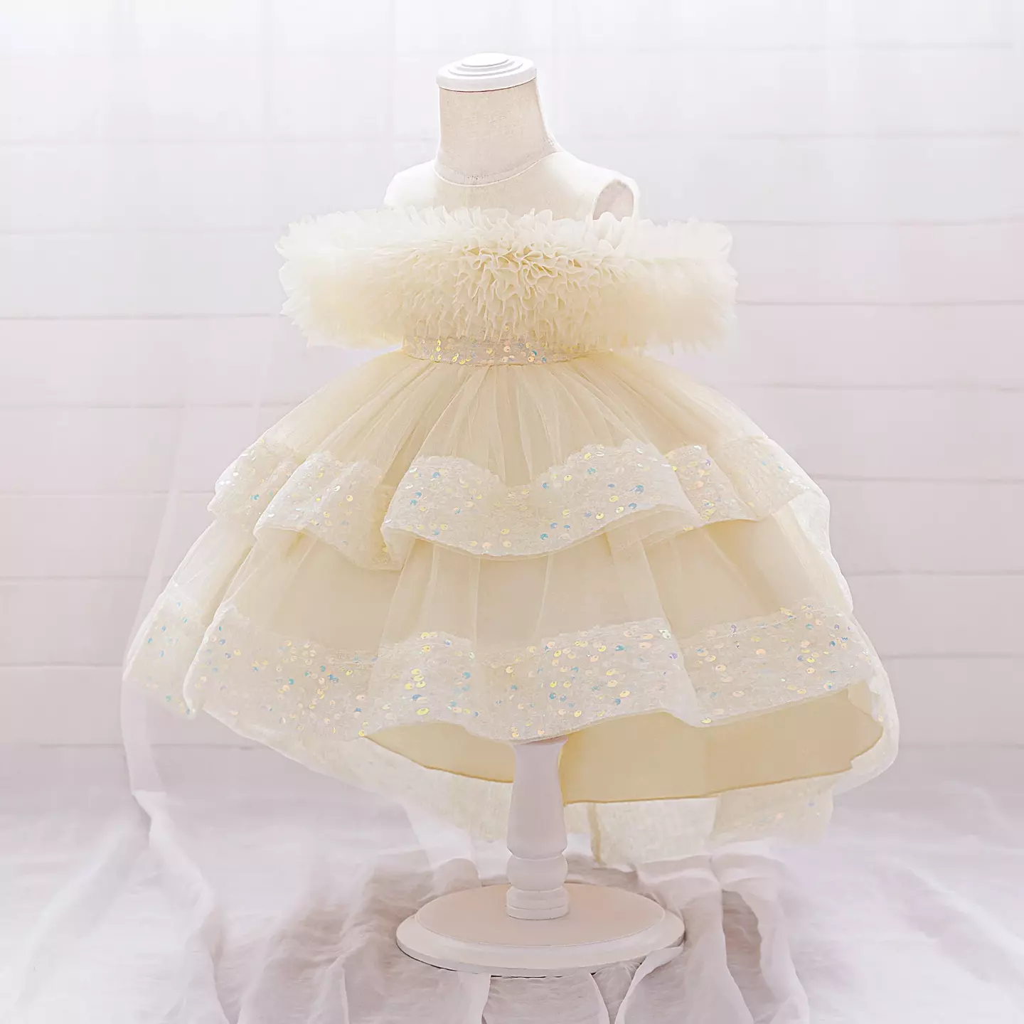 Emilia II Champagne Sequin Tiered Tulle Baby Party Dress