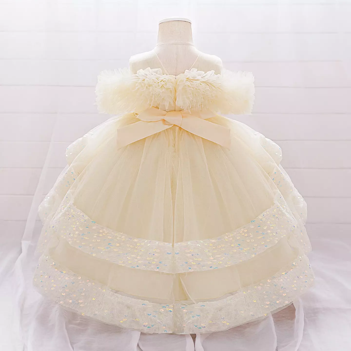 Emilia II Champagne Sequin Tiered Tulle Baby Party Dress