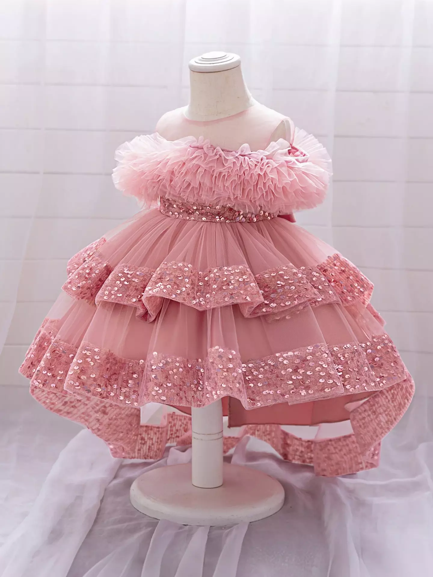 Emilia II Dusty Pink Sequin Tiered Tulle Baby Party Dress