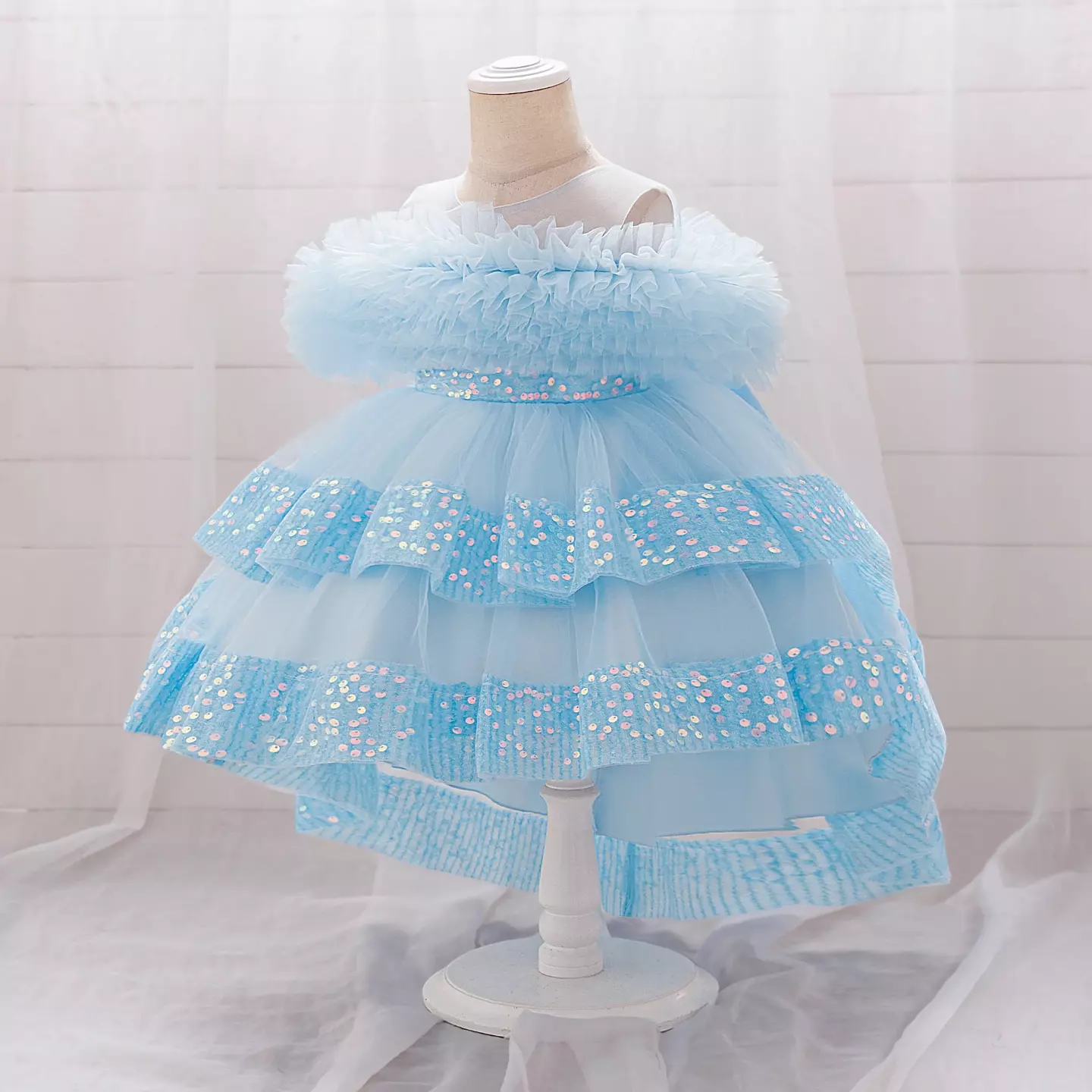 Emilia II Light Blue Sequin Tiered Tulle Baby Party Dress