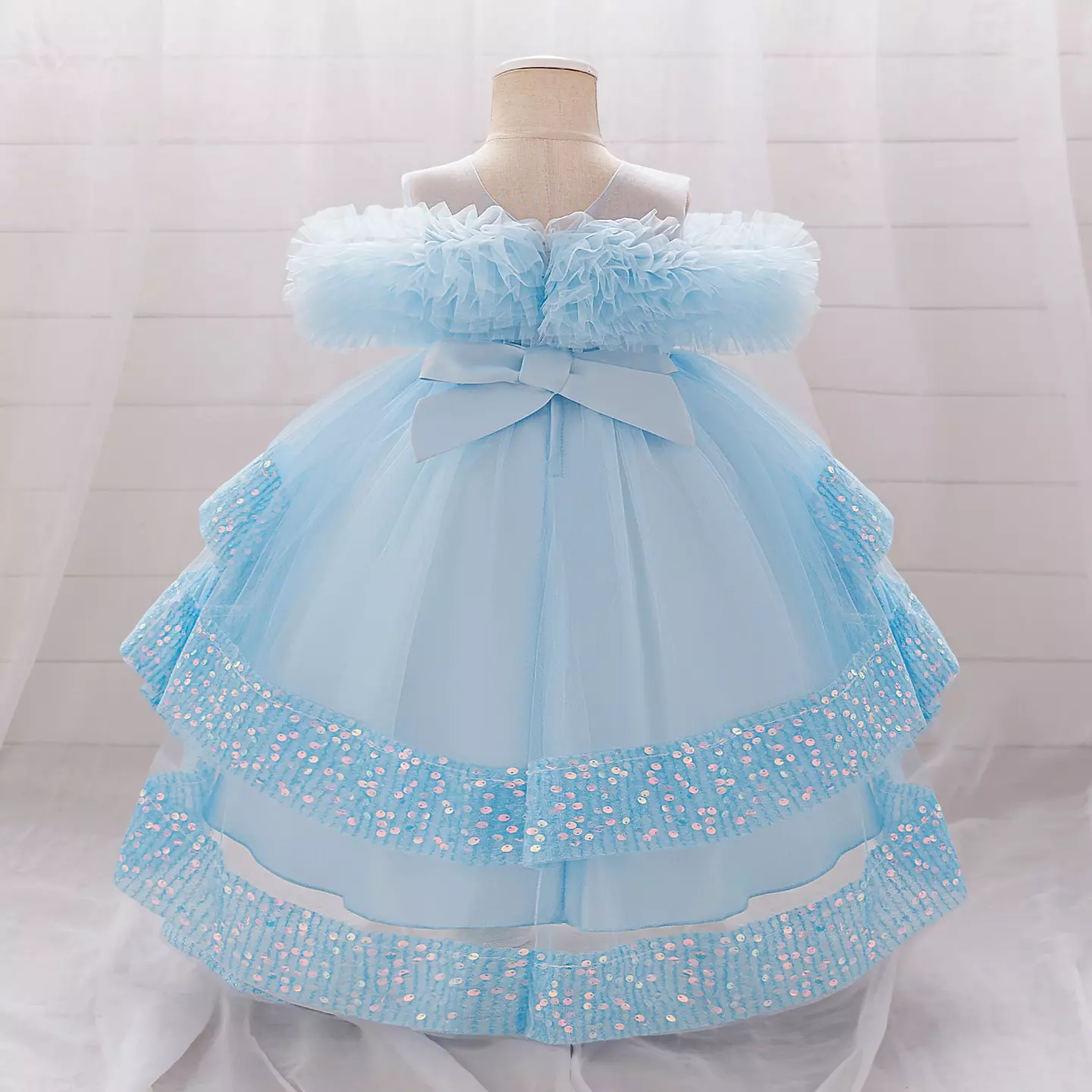 Emilia II Light Blue Sequin Tiered Tulle Baby Party Dress