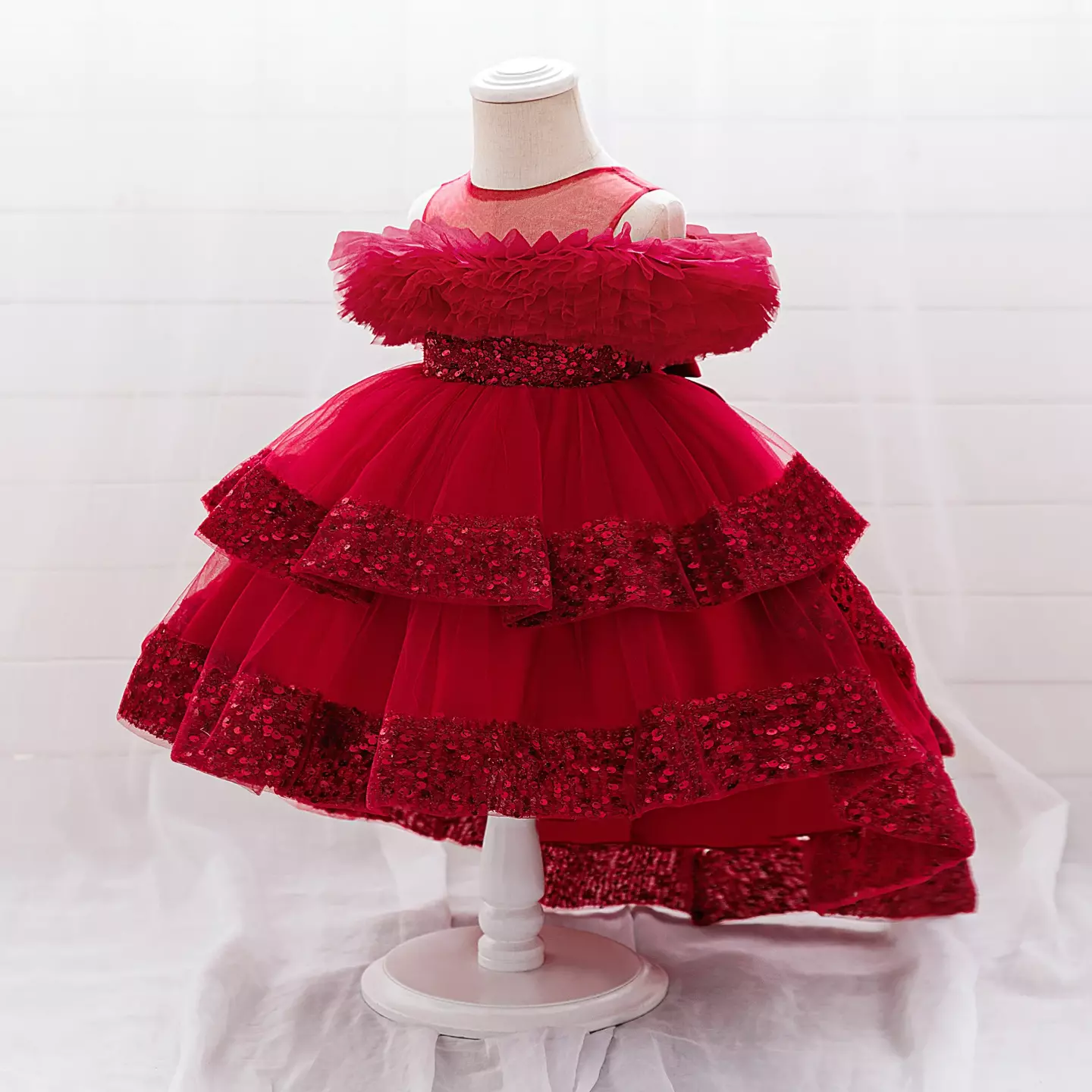 Emilia II Maroon Sequin Tiered Tulle Baby Party Dress