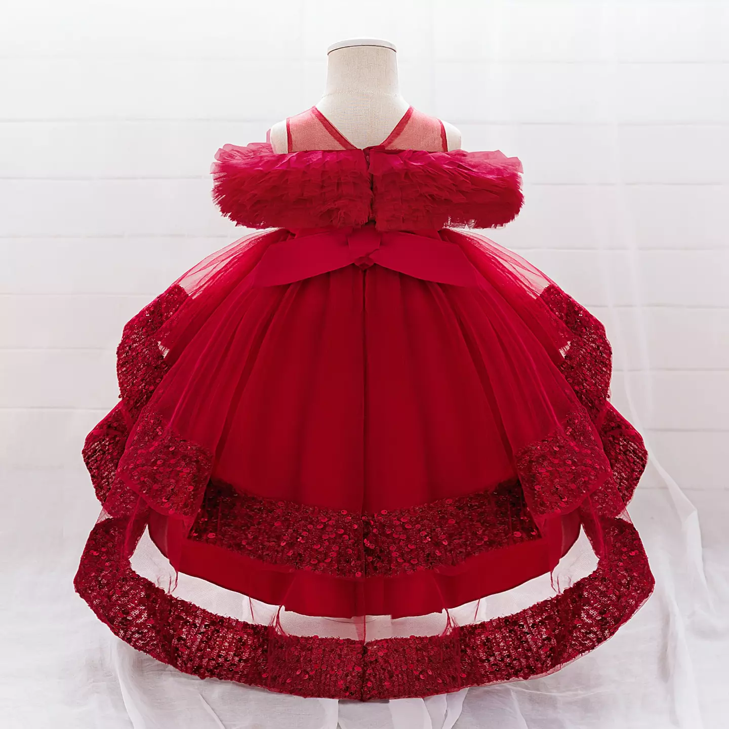 Emilia II Maroon Sequin Tiered Tulle Baby Party Dress