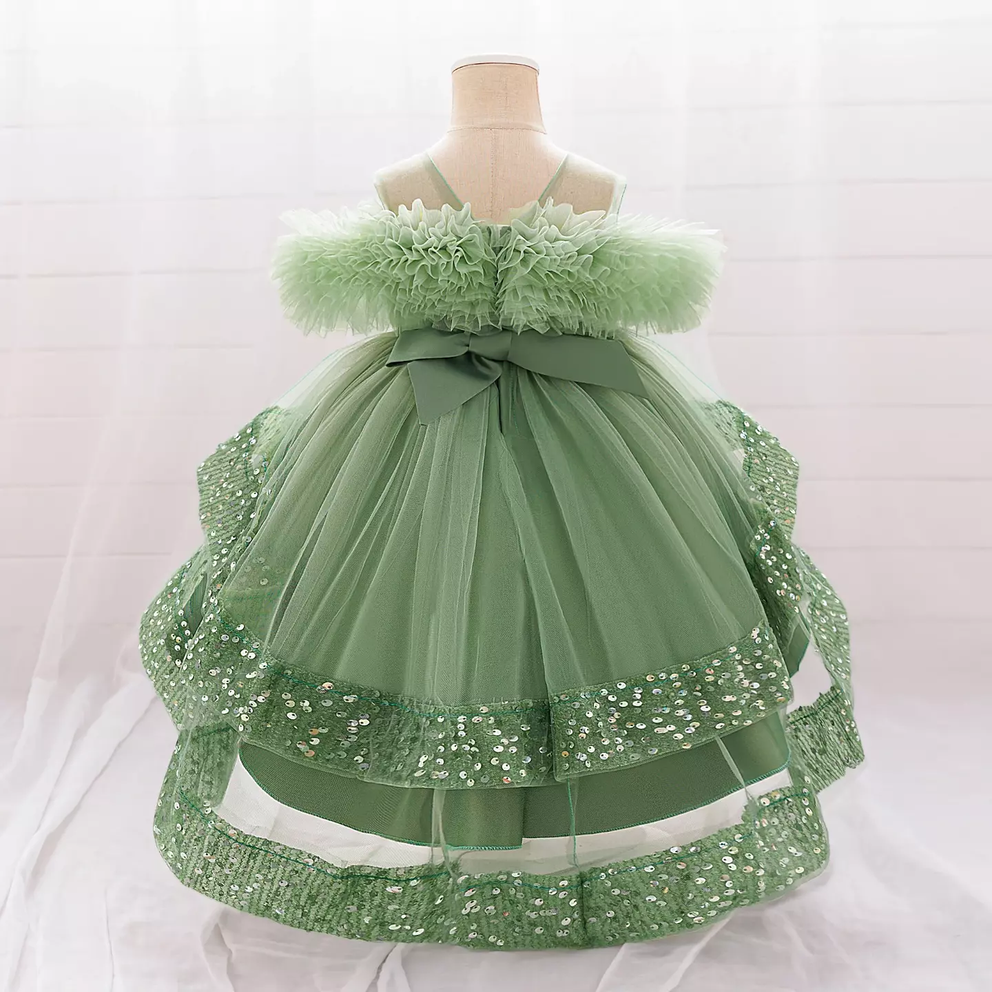 Emilia II Sage Green Sequin Tiered Tulle Baby Party Dress