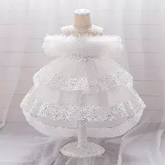 Emilia II White Sequin Tiered Tulle Baby Christening Dress