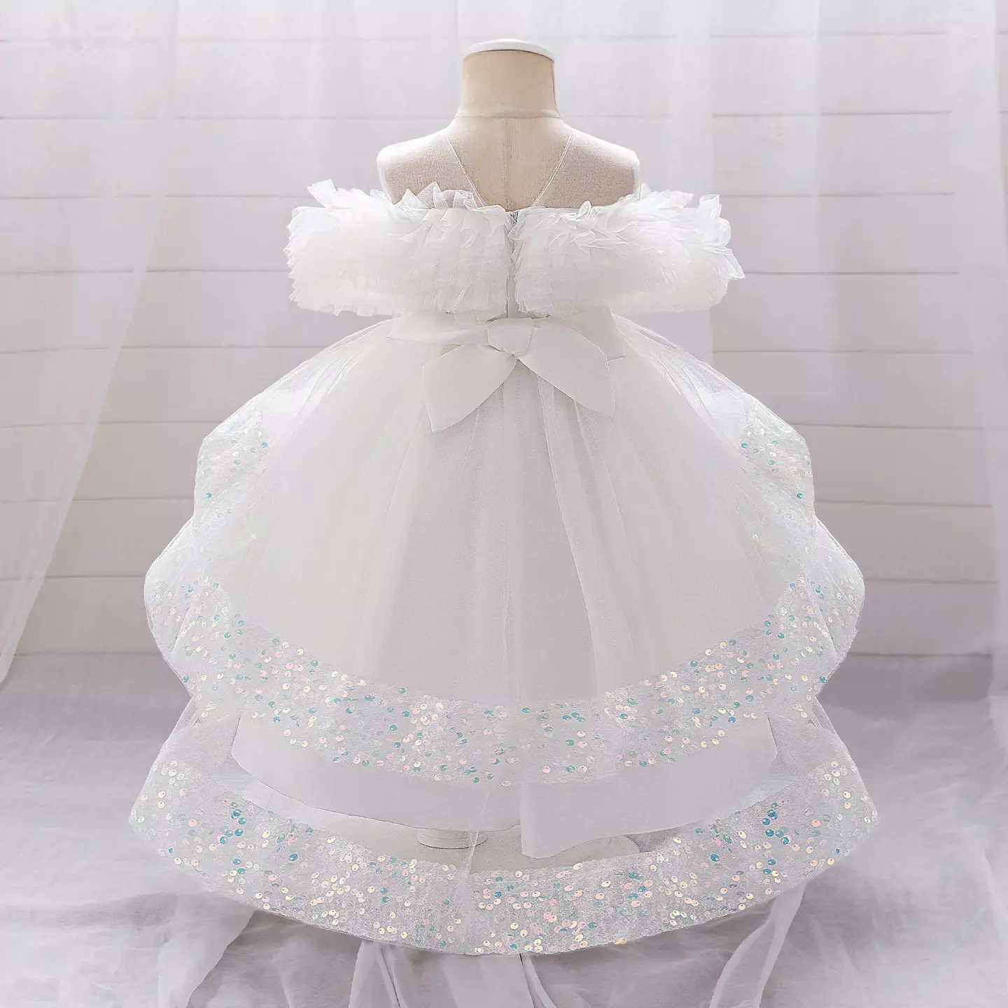 Emilia II White Sequin Tiered Tulle Baby Christening Dress