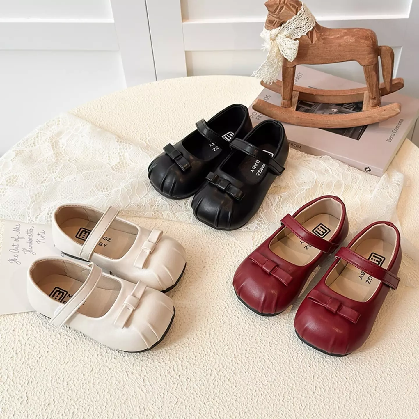 Baby, Toddler & Young Girls Ivory Pleated Toe Mini Bow Mary Jane Shoes | Lucys 12469