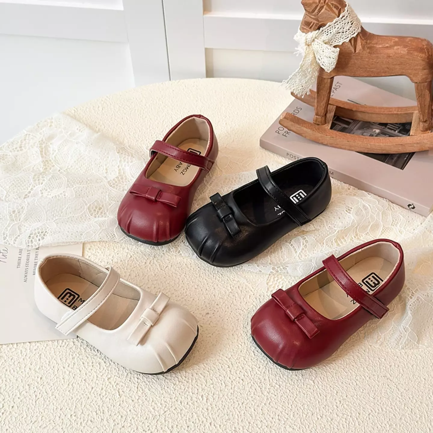 Baby, Toddler & Young Girls Ivory Pleated Toe Mini Bow Mary Jane Shoes | Lucys 12469