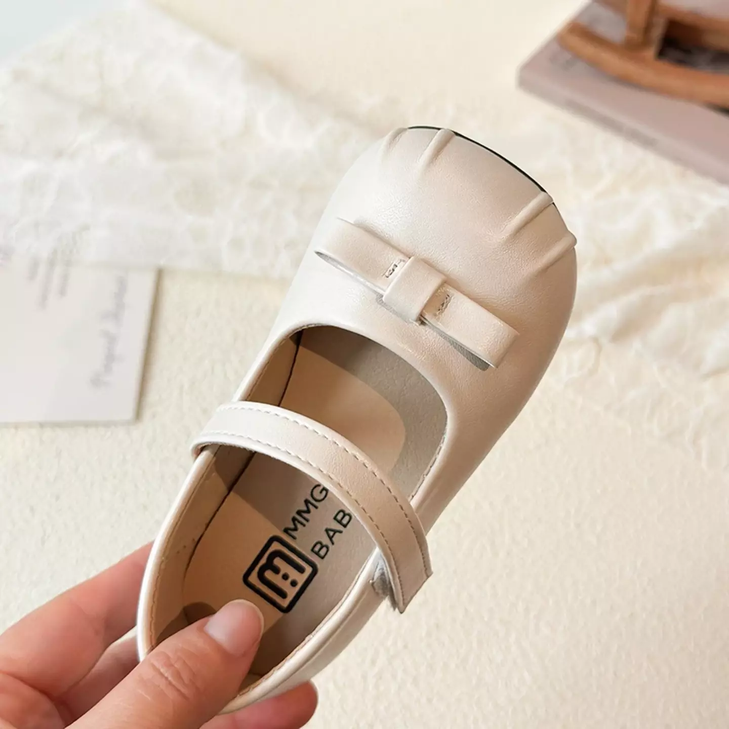 Baby, Toddler & Young Girls Ivory Pleated Toe Mini Bow Mary Jane Shoes | Lucys 12469