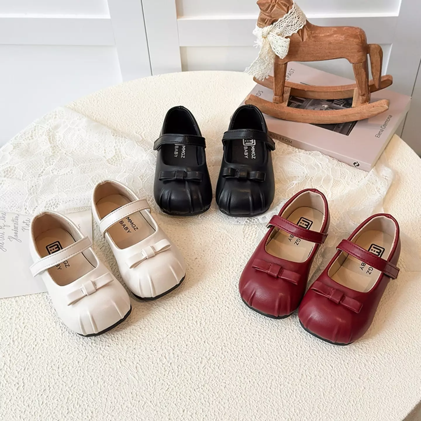 Baby, Toddler & Young Girls Ivory Pleated Toe Mini Bow Mary Jane Shoes | Lucys 12469