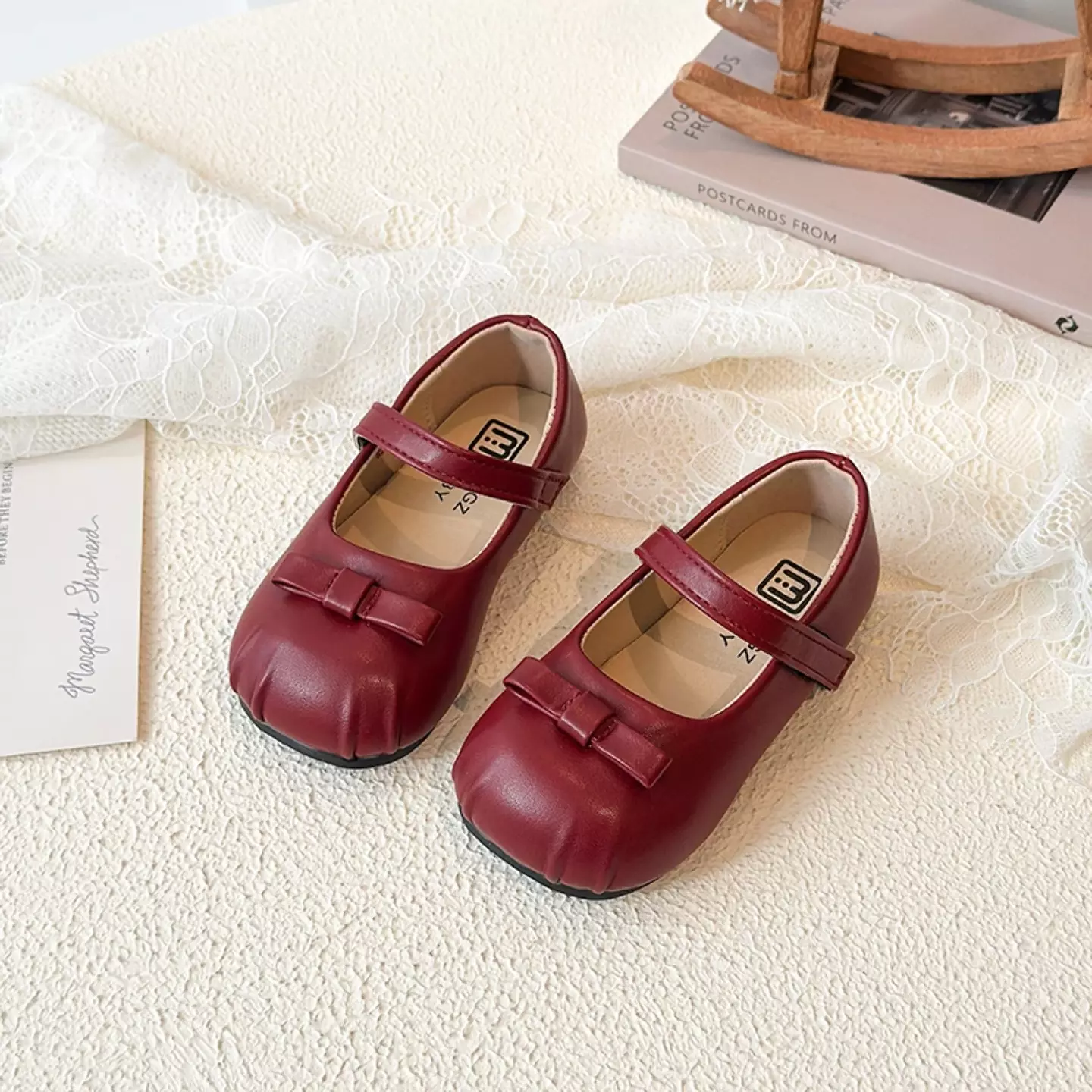Baby, Toddler & Young Girls Maroon Pleated Toe Mini Bow Mary Jane Shoes | Lucys 12468
