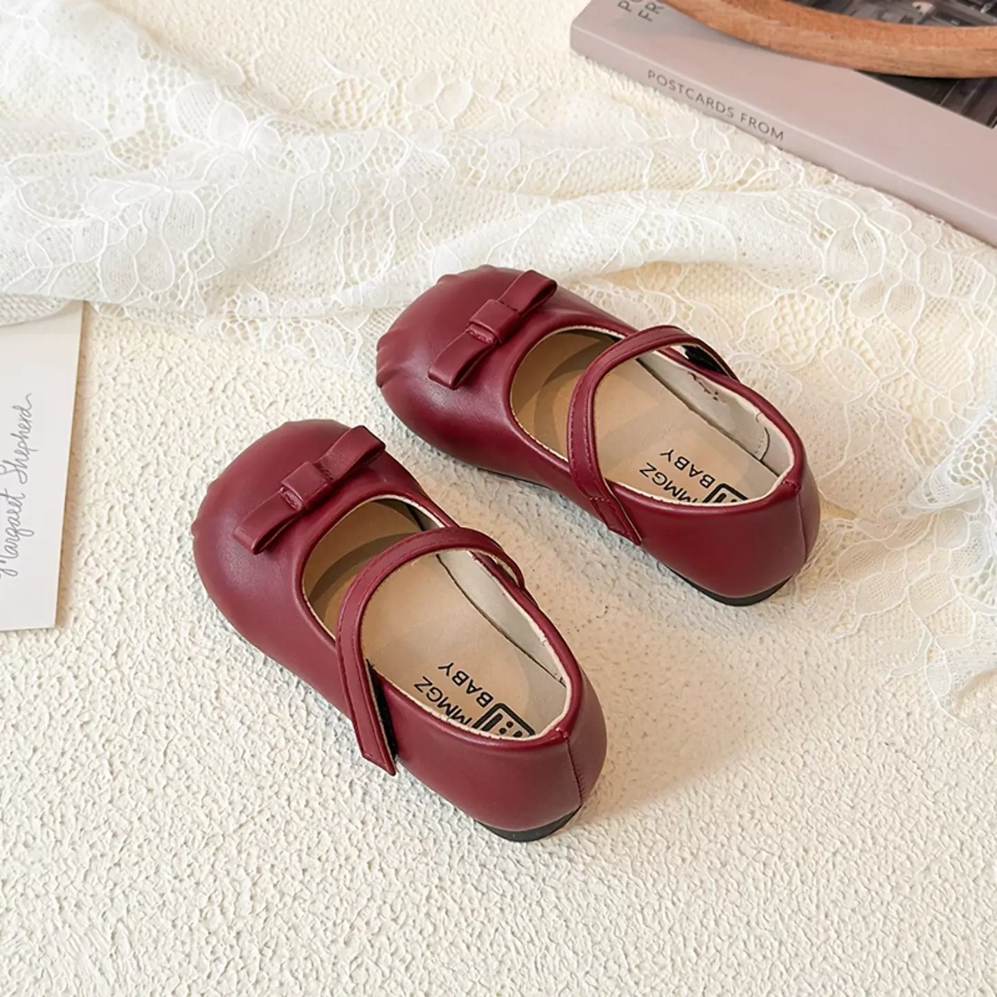 Baby, Toddler & Young Girls Maroon Pleated Toe Mini Bow Mary Jane Shoes | Lucys 12468