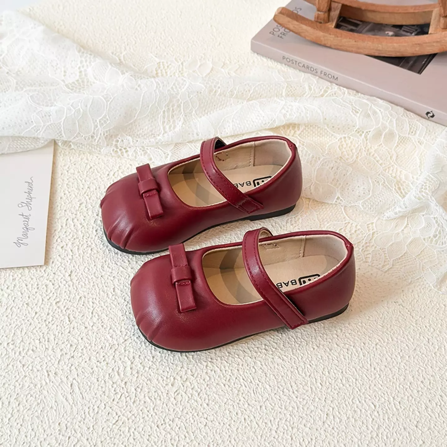 Baby, Toddler & Young Girls Maroon Pleated Toe Mini Bow Mary Jane Shoes | Lucys 12468