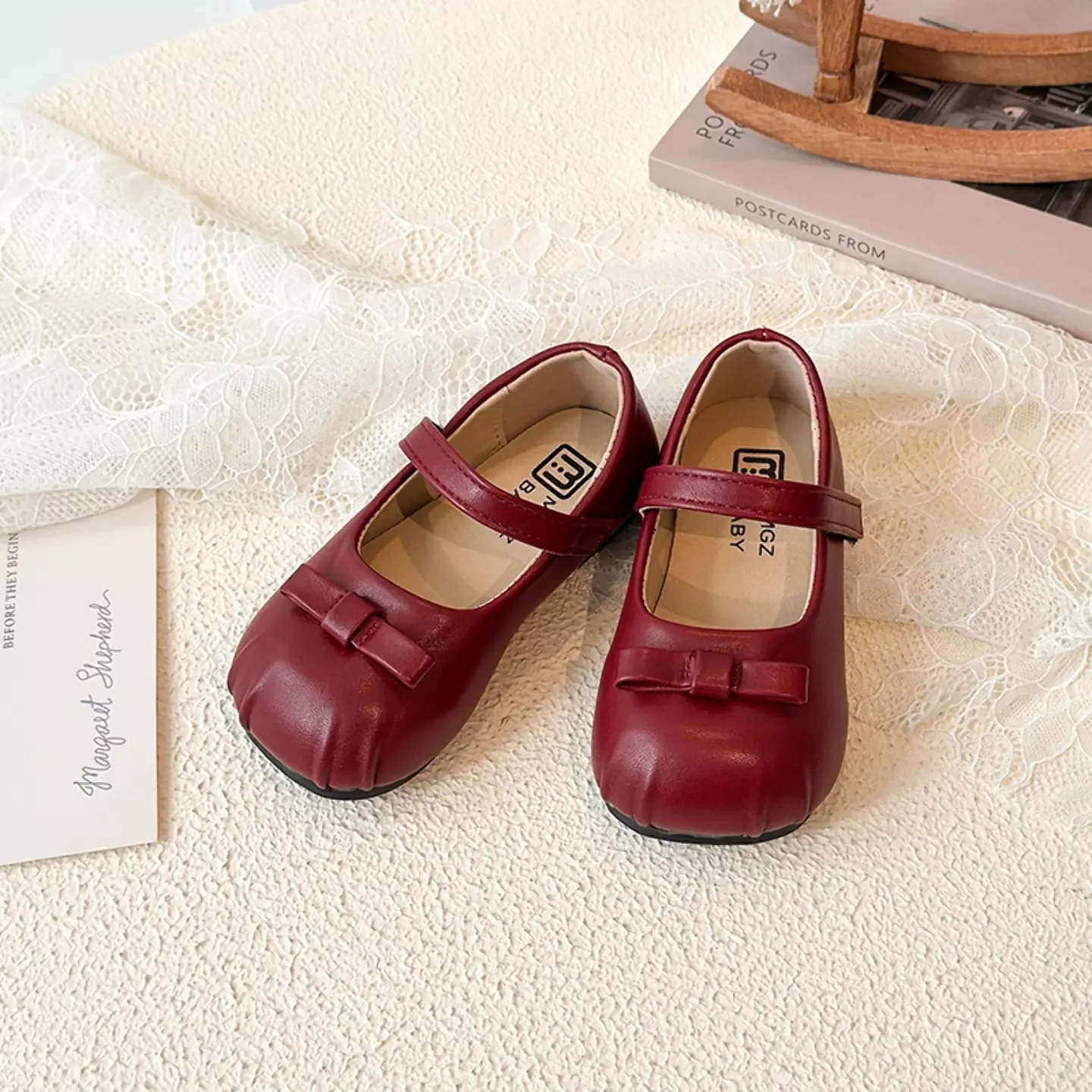 Baby, Toddler & Young Girls Maroon Pleated Toe Mini Bow Mary Jane Shoes | Lucys 12468