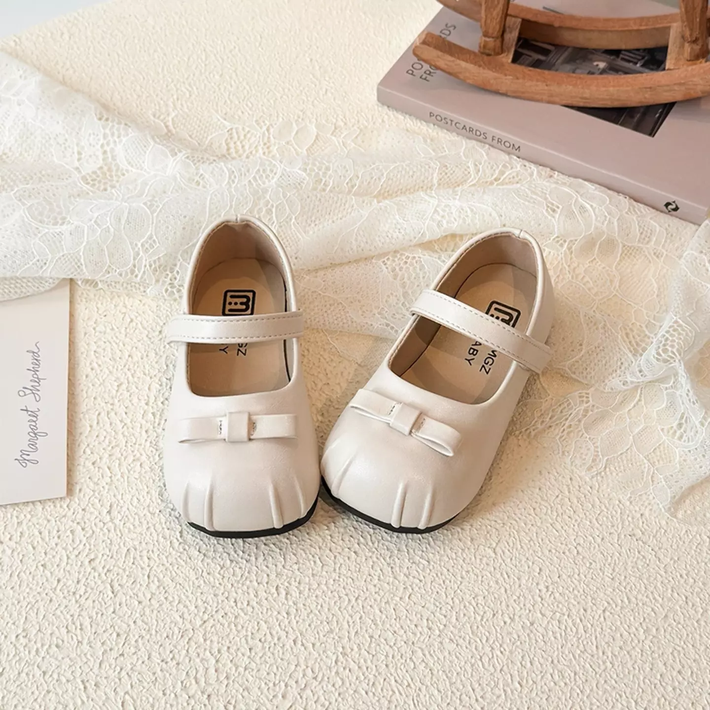 Baby, Toddler & Young Girls Ivory Pleated Toe Mini Bow Mary Jane Shoes | Lucys 12469