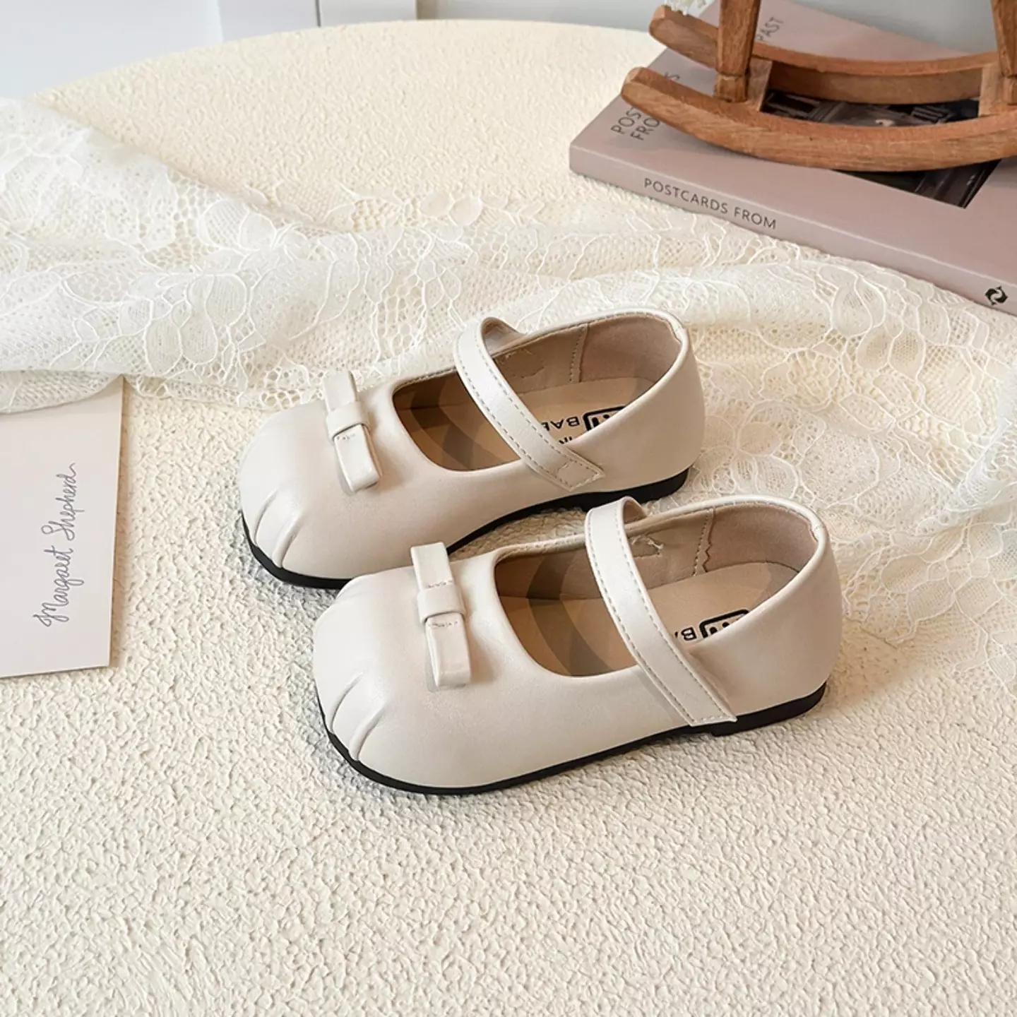 Baby, Toddler & Young Girls Ivory Pleated Toe Mini Bow Mary Jane Shoes | Lucys 12469