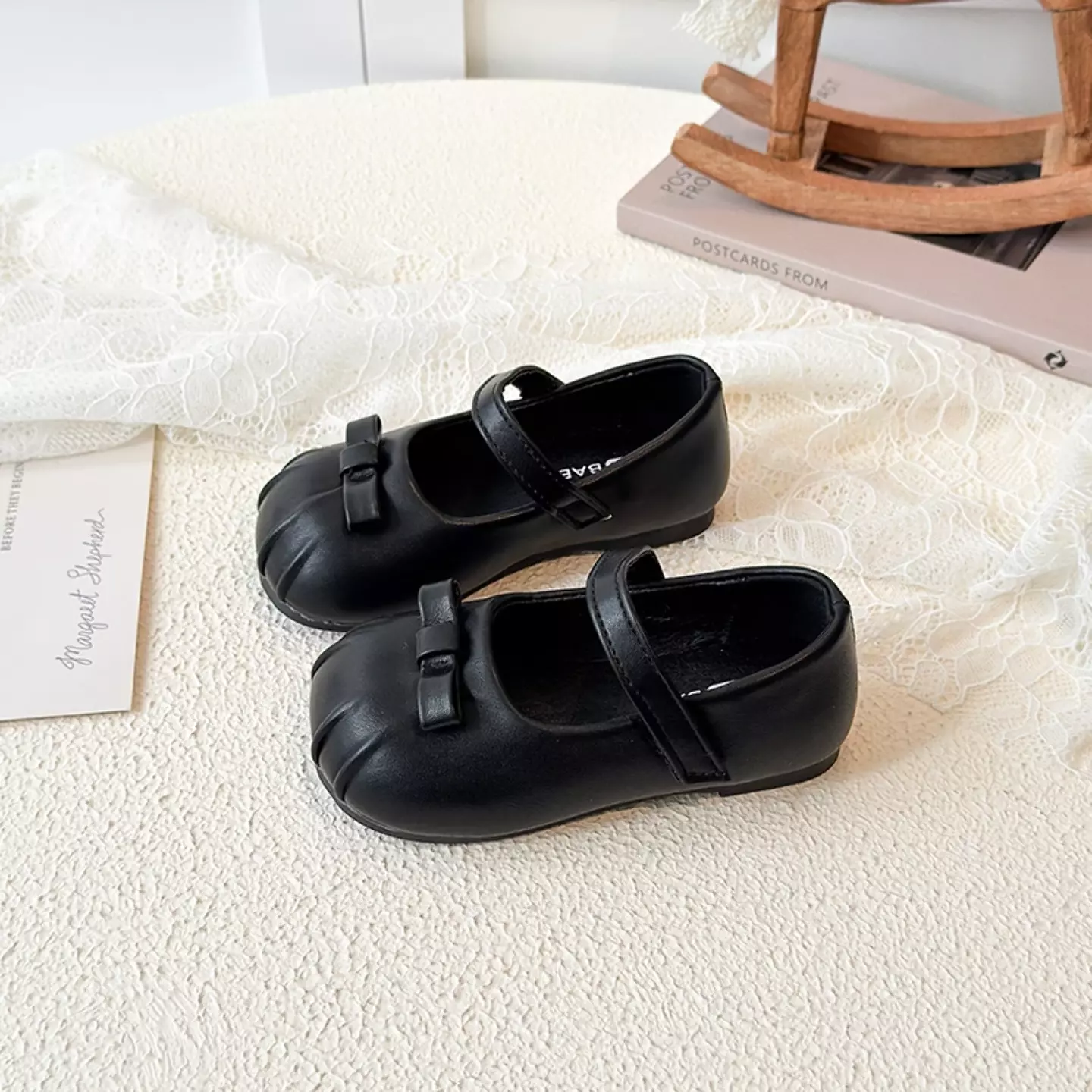 Baby, Toddler & Young Girls Black Pleated Toe Mini Bow Mary Jane Shoes | Lucys 12470