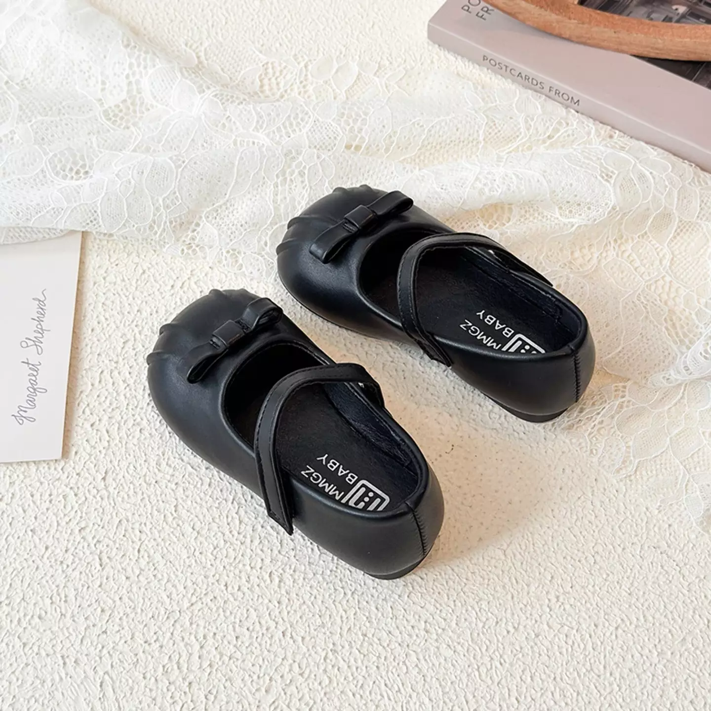Baby, Toddler & Young Girls Black Pleated Toe Mini Bow Mary Jane Shoes | Lucys 12470