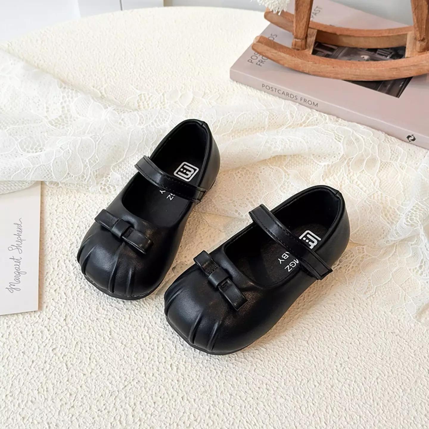 Baby, Toddler & Young Girls Black Pleated Toe Mini Bow Mary Jane Shoes | Lucys 12470