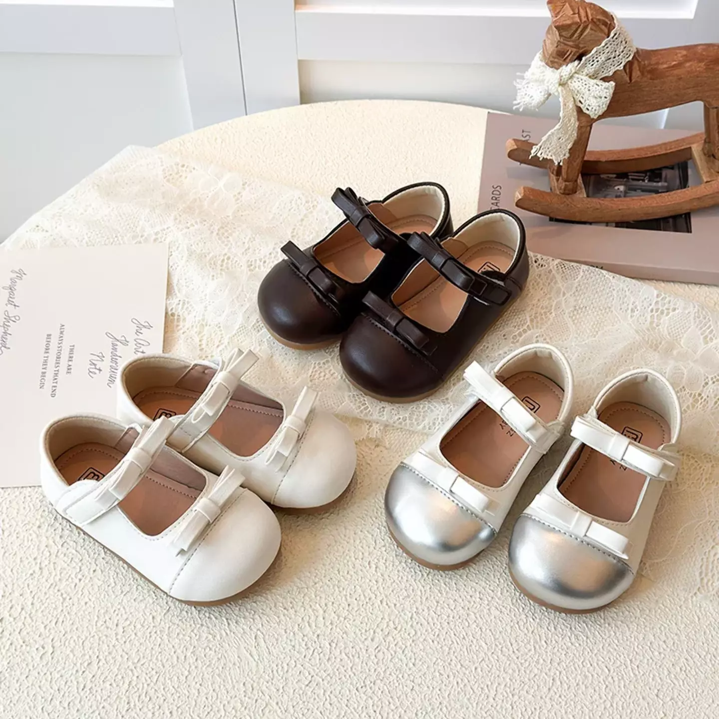 Baby, Toddler & Young Girls Brown Side Bow Twin Strap Mary Jane Shoes | Lucys 12480