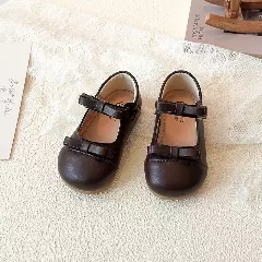 Baby, Toddler & Young Girls Brown Side Bow Twin Strap Mary Jane Shoes | Lucys 12480