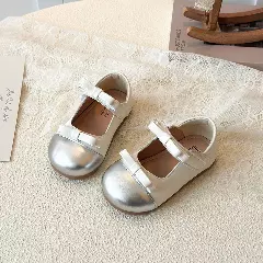 Baby, Toddler & Young Girls Silver Side Bow Twin Strap Mary Jane Shoes | Lucys 12481