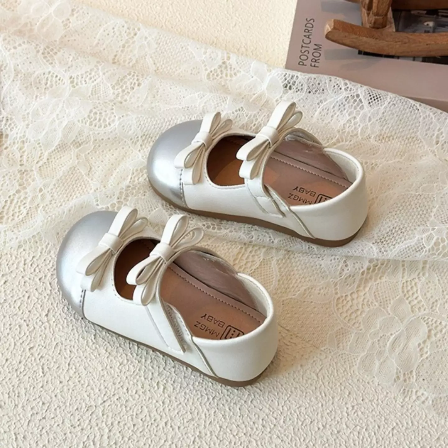 Baby, Toddler & Young Girls Silver Side Bow Twin Strap Mary Jane Shoes | Lucys 12481