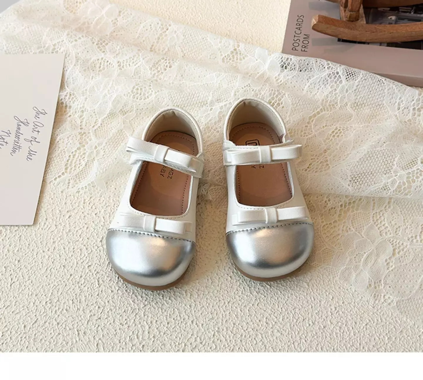 Baby, Toddler & Young Girls Silver Side Bow Twin Strap Mary Jane Shoes | Lucys 12481