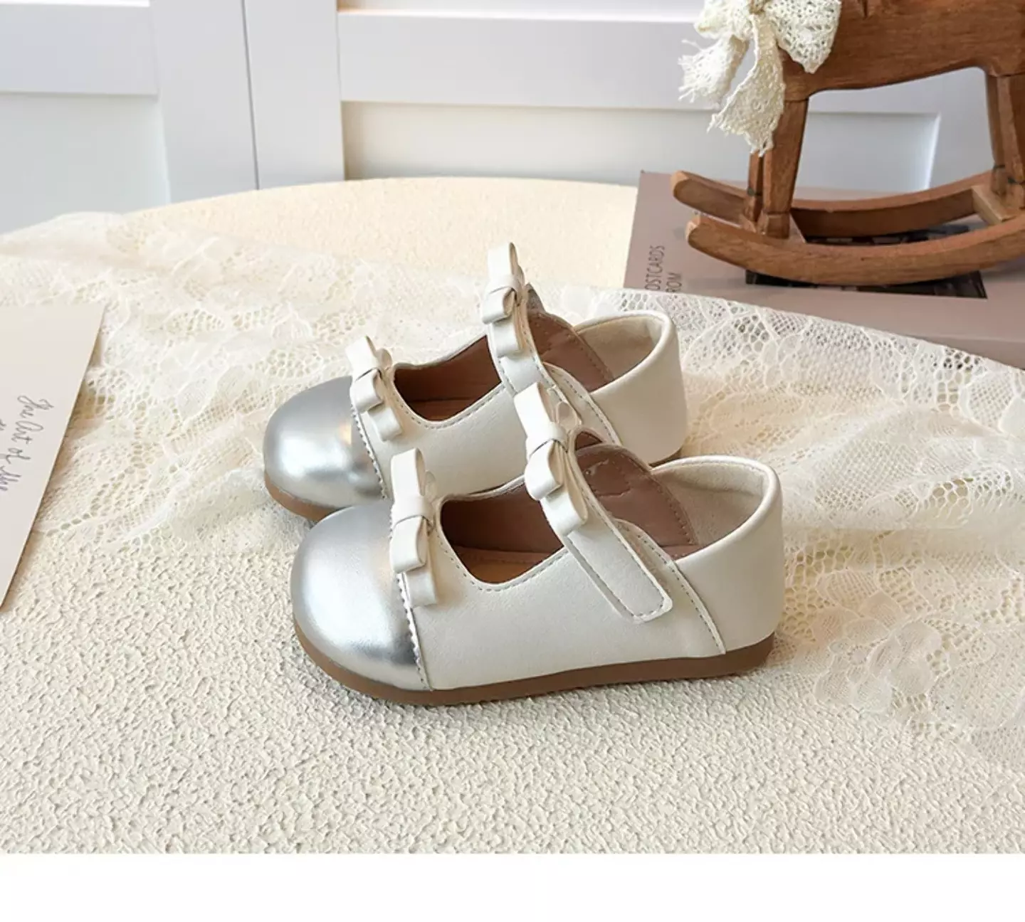 Baby, Toddler & Young Girls Silver Side Bow Twin Strap Mary Jane Shoes | Lucys 12481