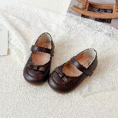 Baby, Toddler & Young Girls Brown Scallop Rim Mini Bow Mary Jane Shoes | Lucys 12492