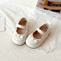 Baby, Toddler & Young Girls Ivory Scallop Rim Mini Bow Mary Jane Shoes | Lucys 12493