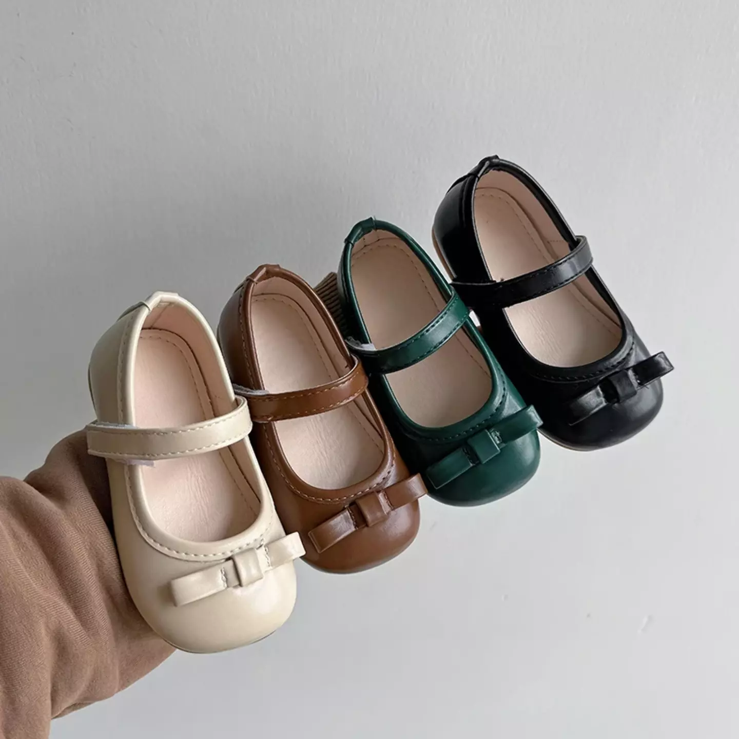 Baby, Toddler, Young Girls & Girls Green Folded Tab Bow Plain Strap Dress Flats | Lucys 12507
