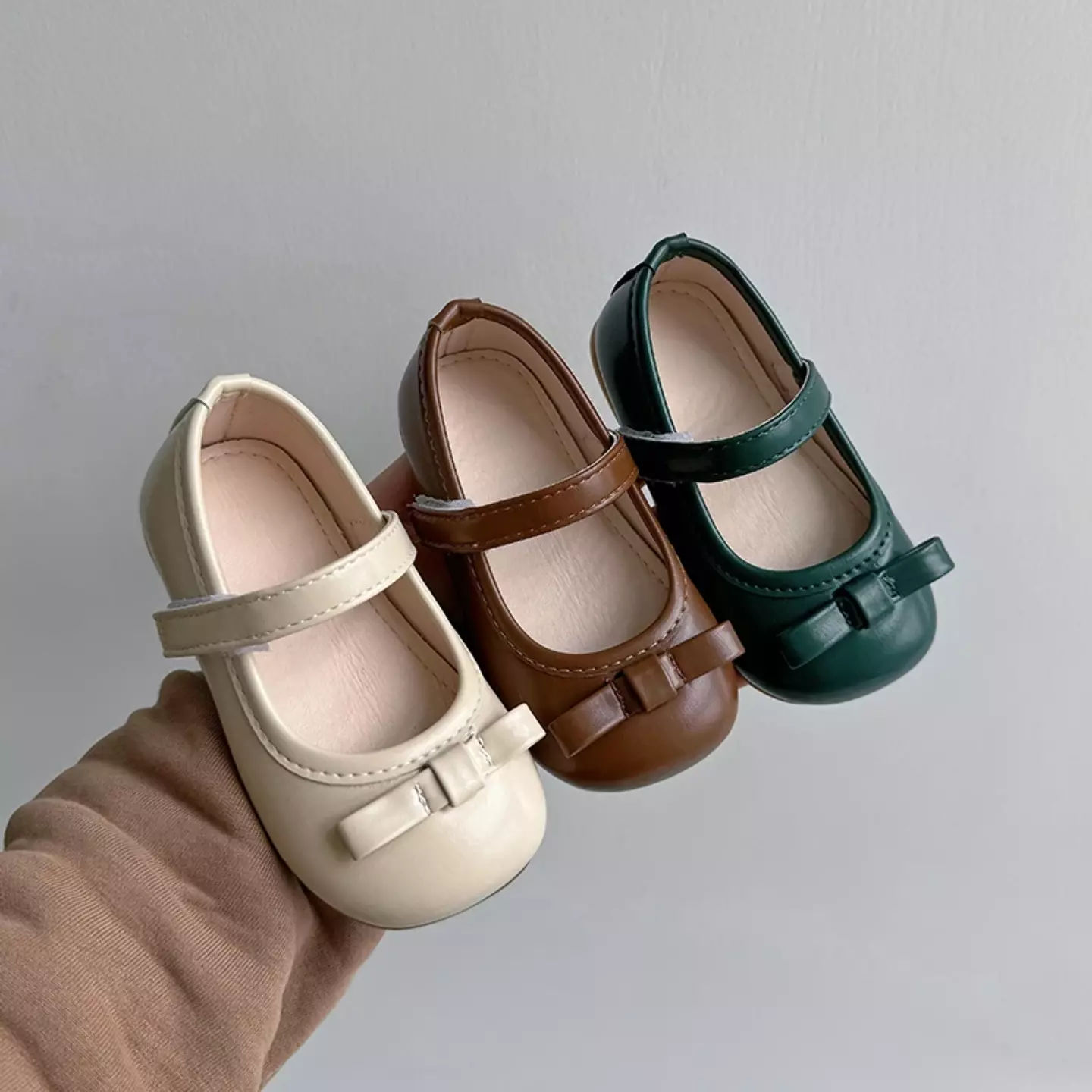 Baby, Toddler, Young Girls & Girls Green Folded Tab Bow Plain Strap Dress Flats | Lucys 12507