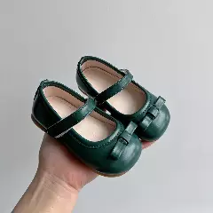 Baby, Toddler, Young Girls & Girls Green Folded Tab Bow Plain Strap Dress Flats | Lucys 12507