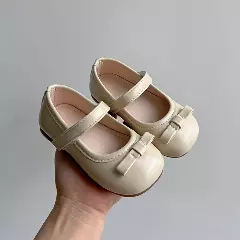 Baby, Toddler, Young Girls & Girls Beige Folded Tab Bow Plain Strap Dress Flats | Lucys 12504