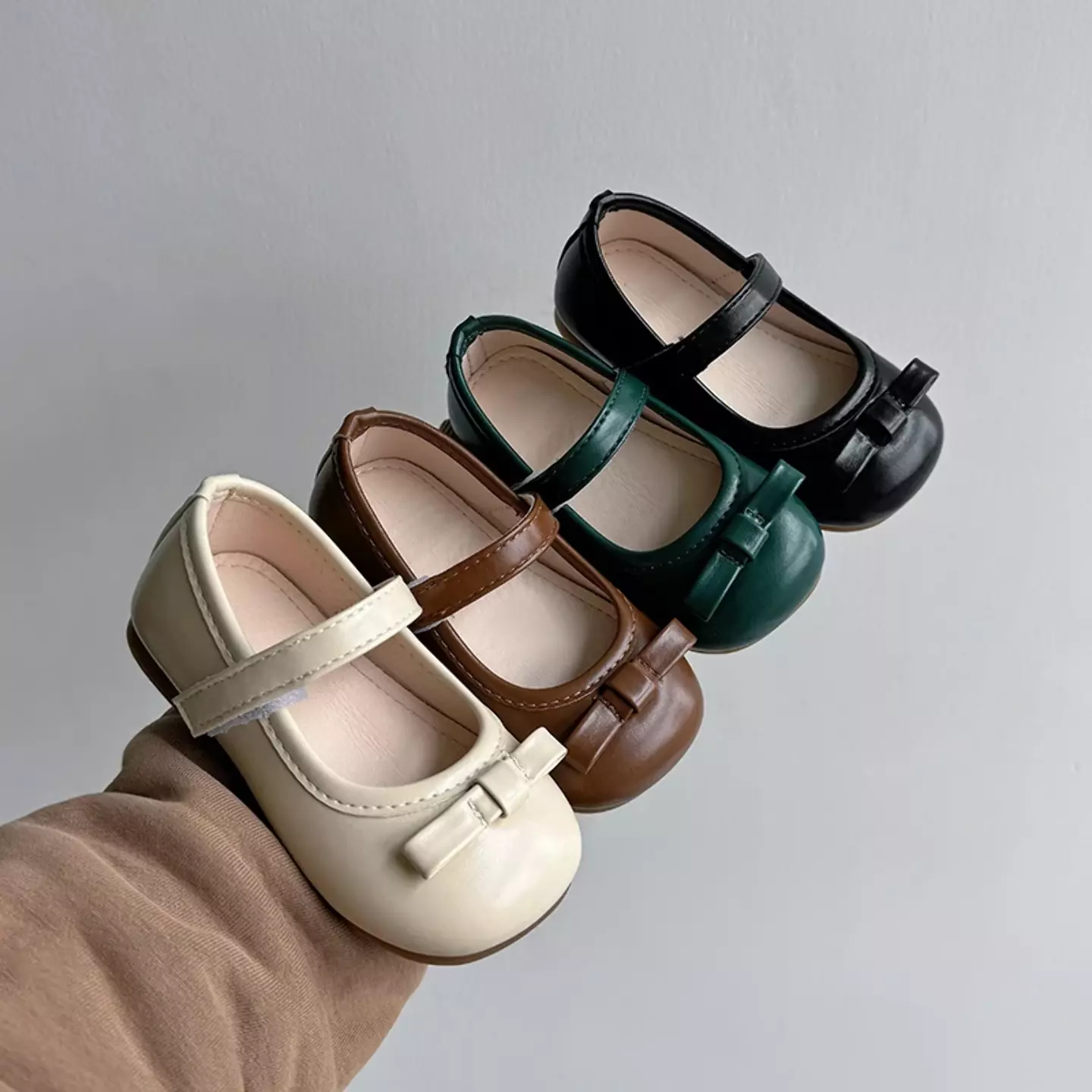 Baby, Toddler, Young Girls & Girls Green Folded Tab Bow Plain Strap Dress Flats | Lucys 12507