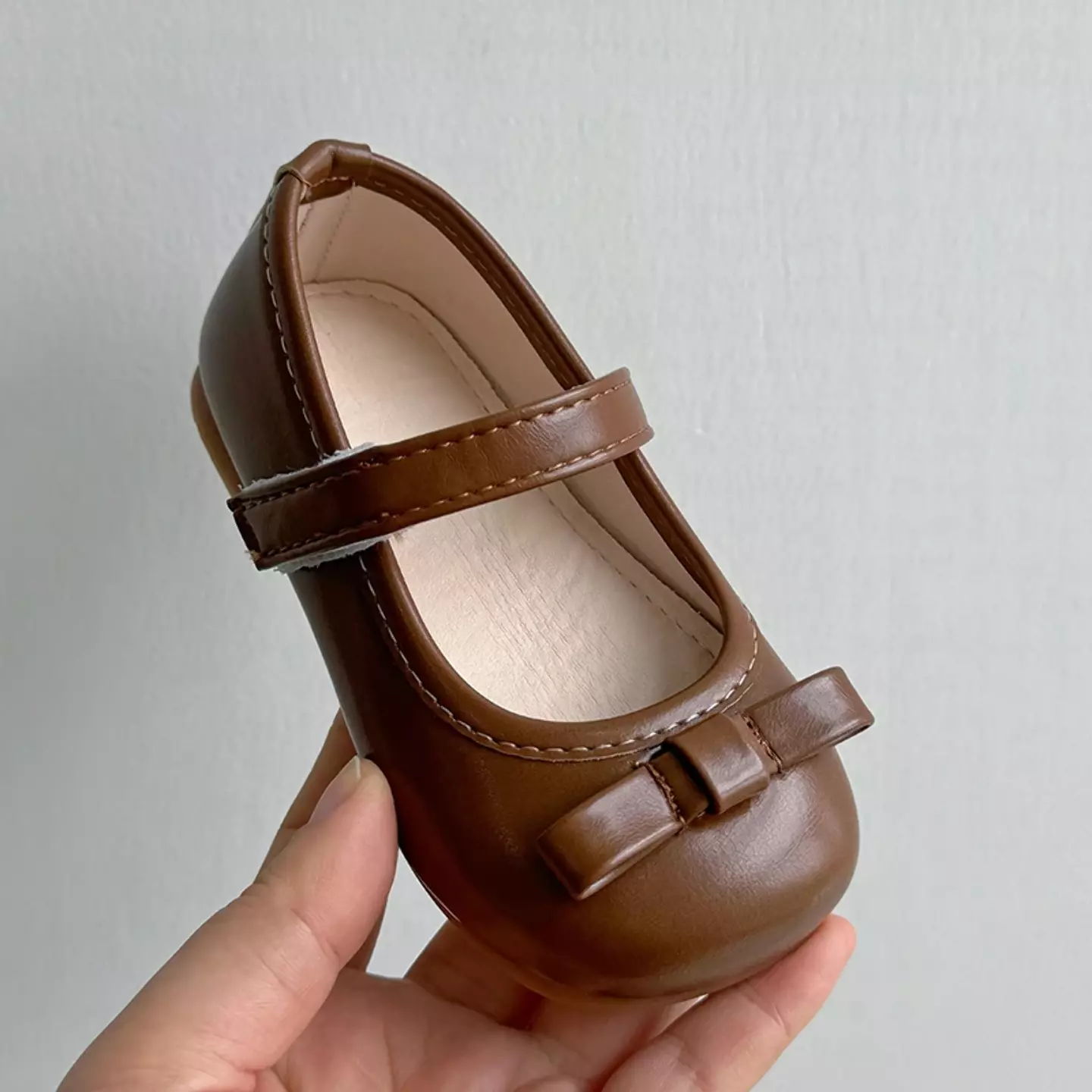 Baby, Toddler, Young Girls & Girls Brown Folded Tab Bow Plain Strap Dress Flats | Lucys 12506