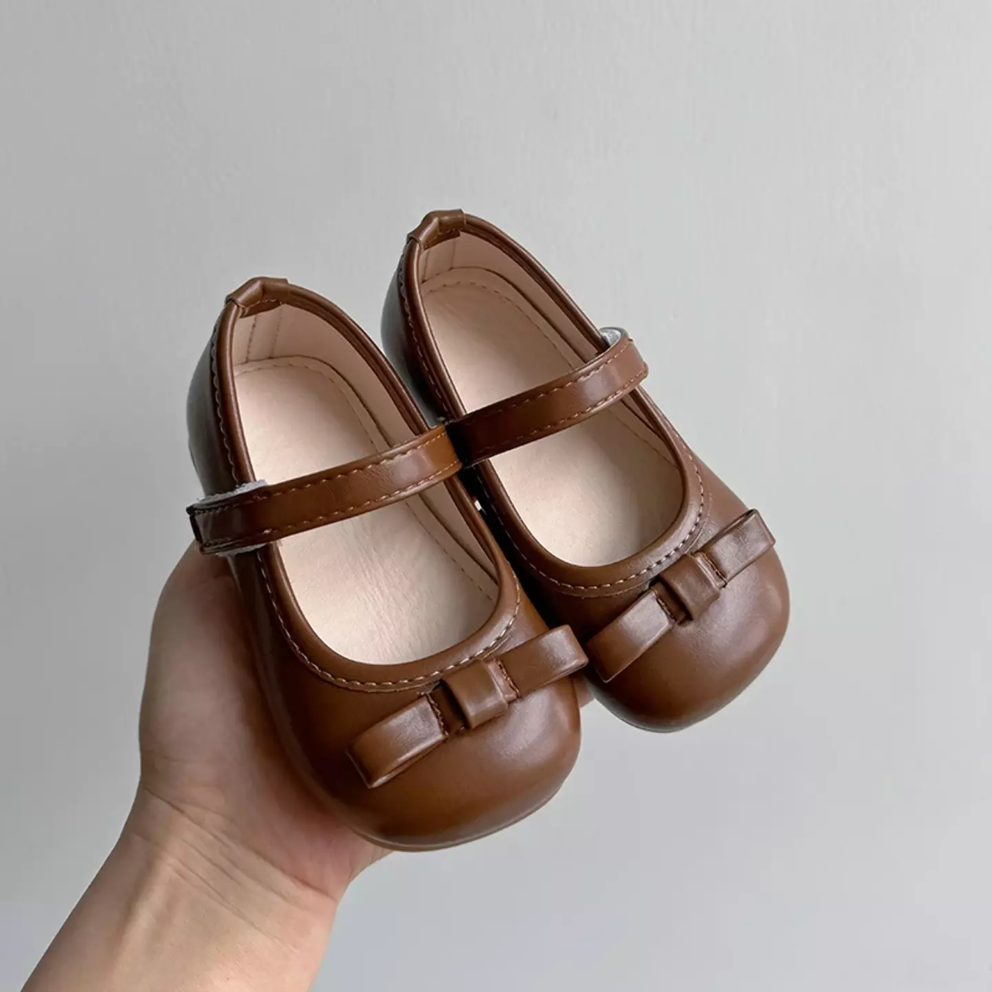 Baby, Toddler, Young Girls & Girls Brown Folded Tab Bow Plain Strap Dress Flats | Lucys 12506
