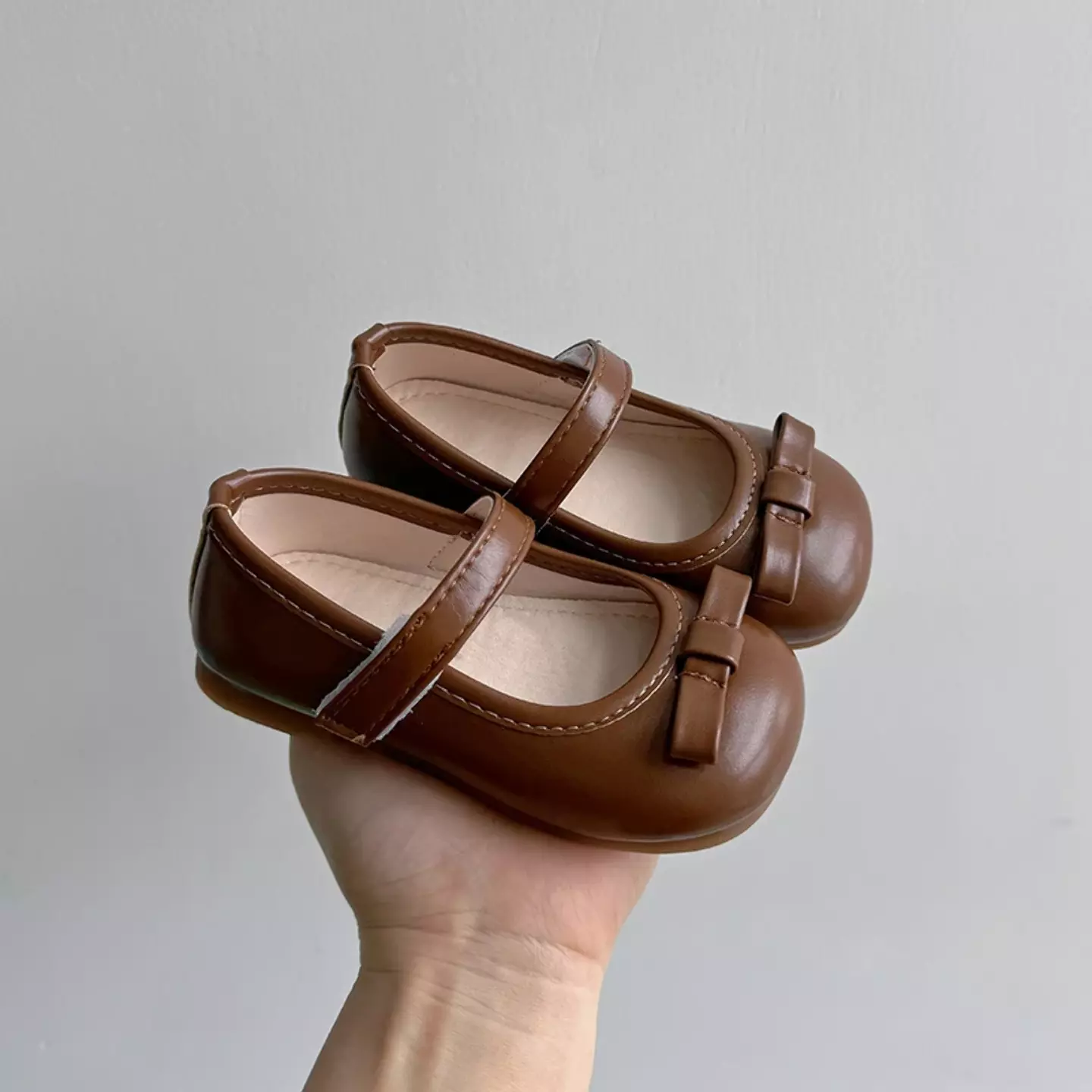 Baby, Toddler, Young Girls & Girls Brown Folded Tab Bow Plain Strap Dress Flats | Lucys 12506
