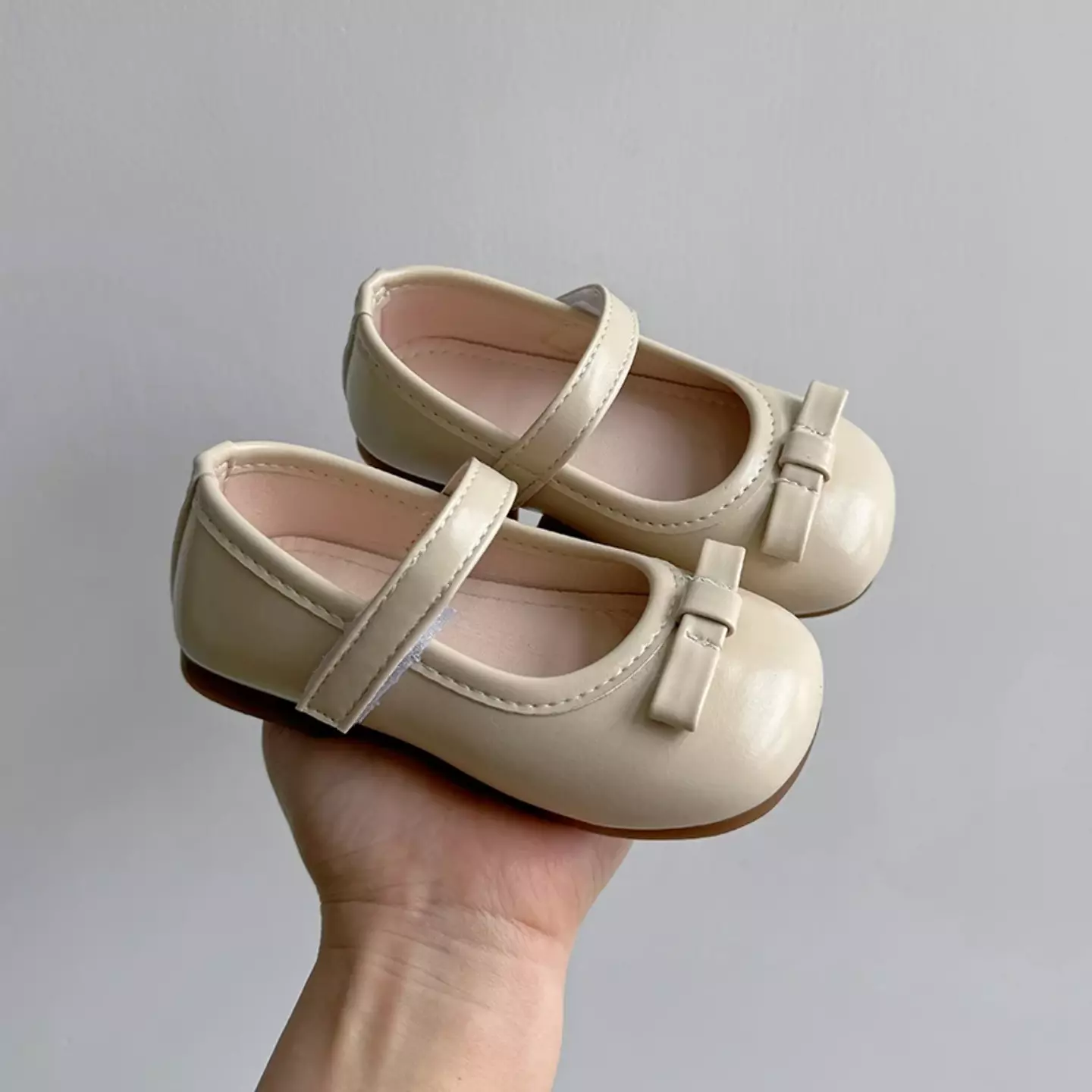 Baby, Toddler, Young Girls & Girls Beige Folded Tab Bow Plain Strap Dress Flats | Lucys 12504